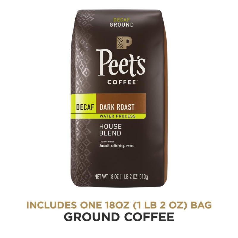 Peet's Coffee قهوة بيتس، قهوة مطحونة داكنة التحميص - مزيج منزلي خالي من الكافيين 18 أونصة - Image 2